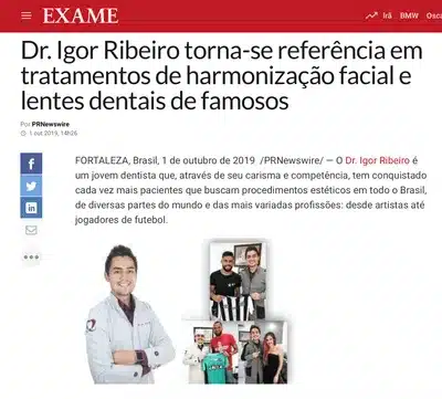 Reportagem revista Exame sobre Dr. Igor Ribeiro — lentes dentais e harmonização facial